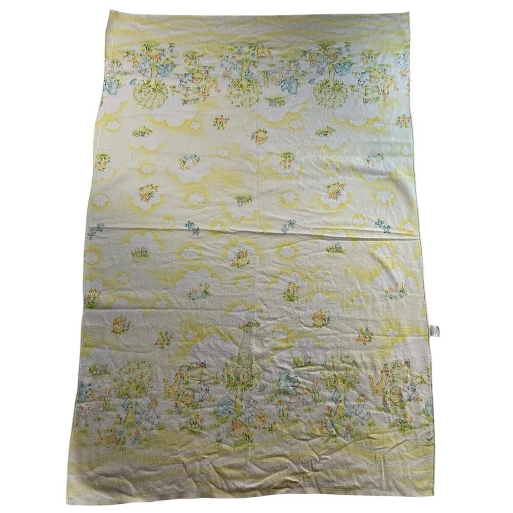 Vintage Dundee Flannel Receiving Blanket Sleeping Baby Bunnies Design Cotton